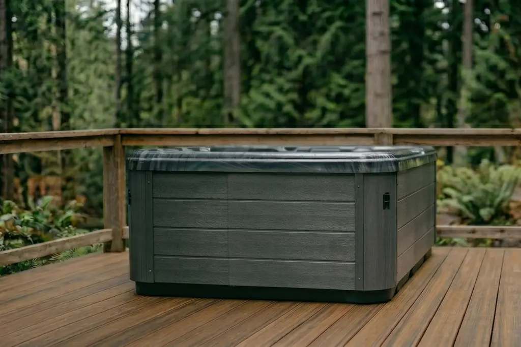 A hot tub installed by Mr. Bright Electric on a deck of a home in Cowlitz County