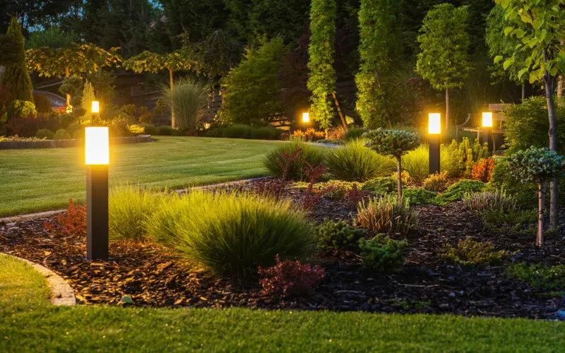 Modern backyard outdoor LED lighting system installed by Mr. Bright Electric