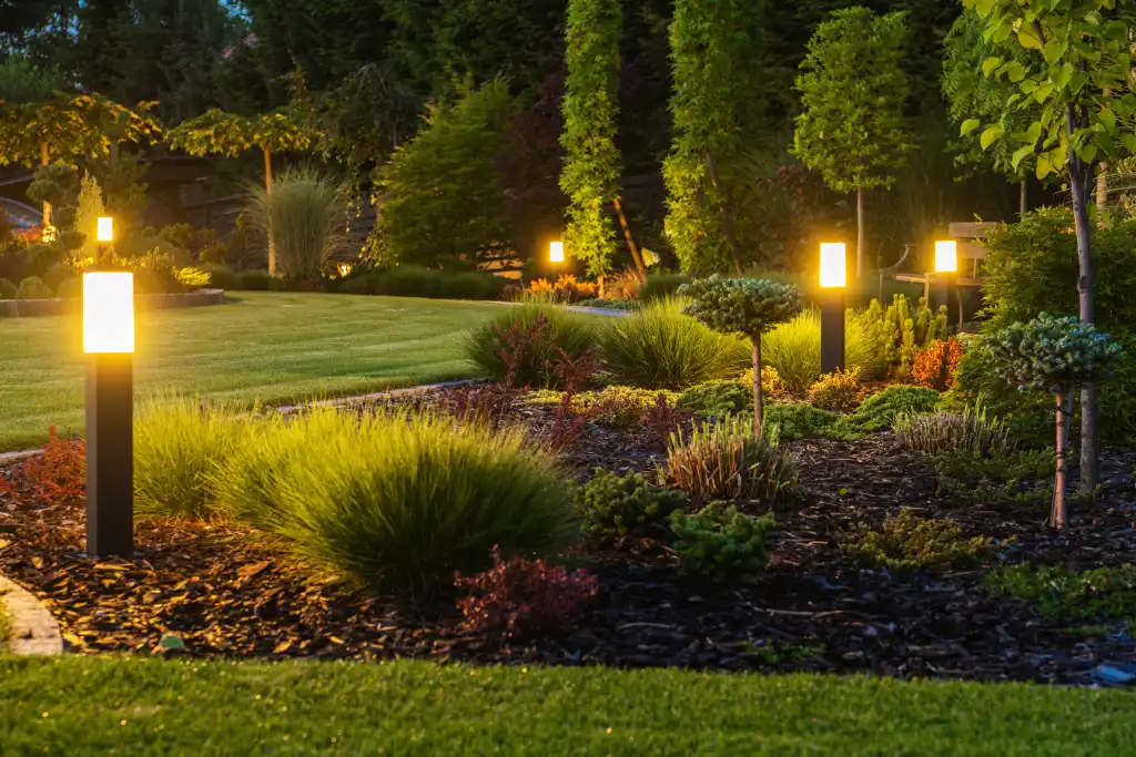 Professional outdoor lighting installed at a Kalama residence